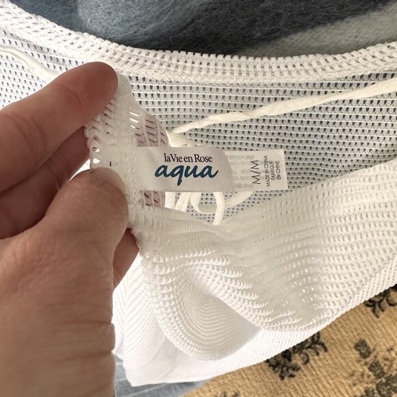 La Vie en Rose Aqua Mesh Tunic - Size M, Lightweight Summer Cover-Up - Picture 6 of 6